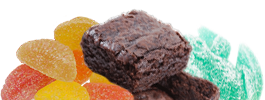 Pile of the best CBD edibles: brownies and gummies